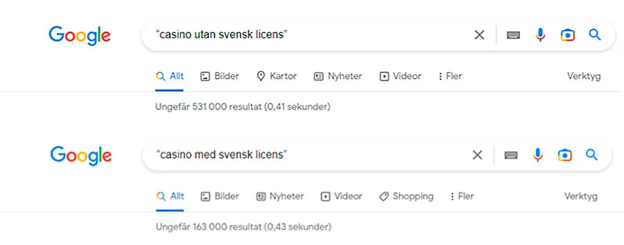 Google sök på casino utan svensk licens vs casino med svensk licens