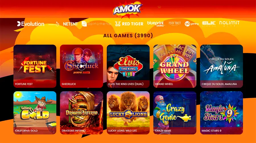 Slots och spelautomater på Amok Casino