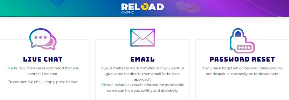 Kundtjänst Reload Casino